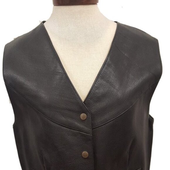 Women’s Classic 4 button Solid Cowhide Black Leather Vest - Picture 1 of 3